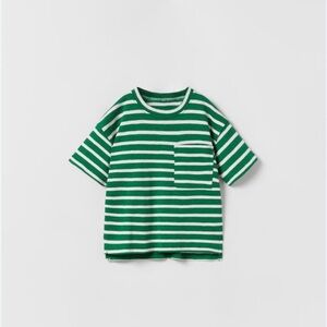 Zara kids green and white striped tee shirt